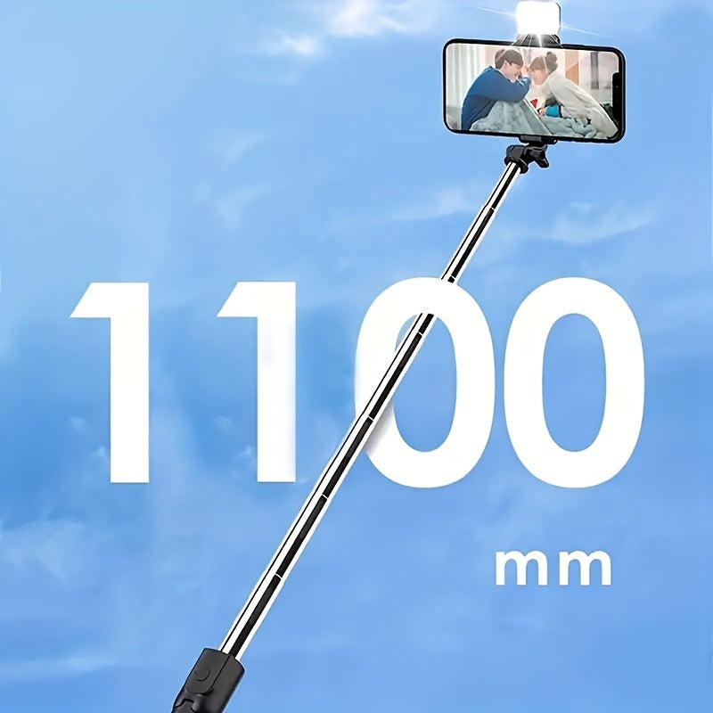 Sturdy and anti-shake selfie stick tripod, height adjustable, with fill light for beauty photography, mobile phone holder with wireless remote control - made of ABS material, small and portable