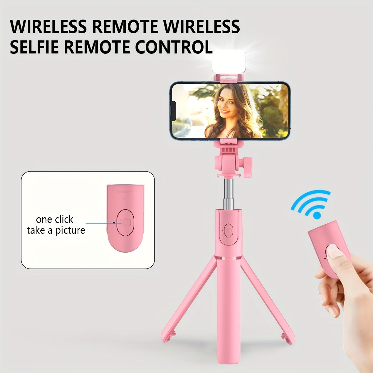 Selfie Stick with Wireless Remote Control Fill Light - Retractable 360° Rotating Tripod