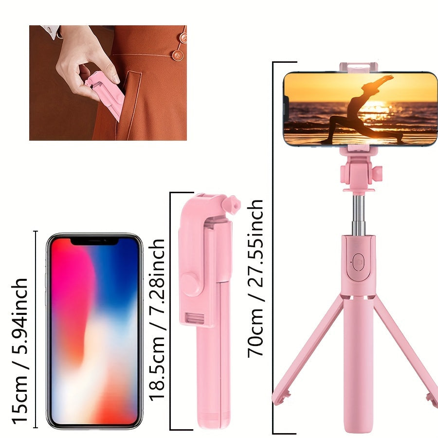 Extensible Selfie Stick with Phone Mount, Wireless Remote Control, 360° Rotation - Essential for Travel - Compatible with iPhone/Samsung/Android Smartphones