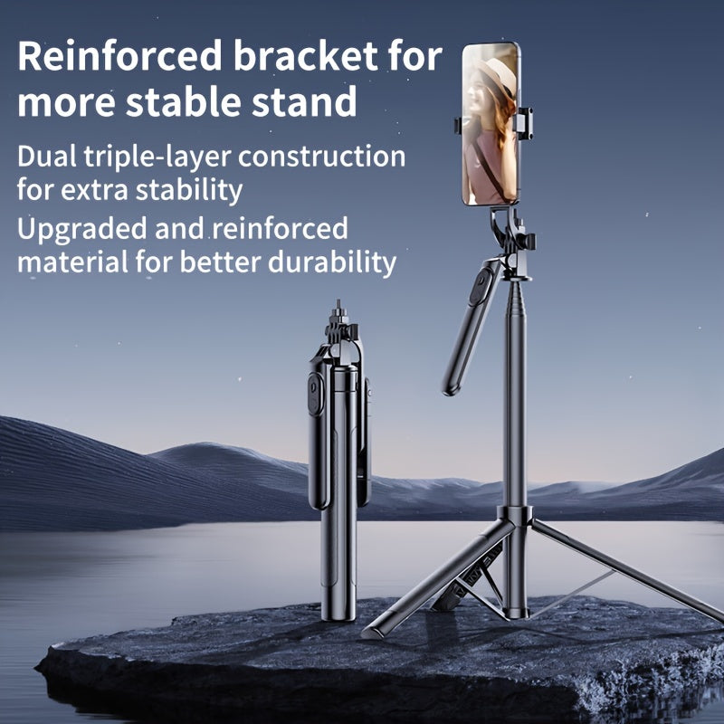 Mobile Phone Tripod for iPhone, Retractable Selfie Stick with Wireless Remote Control, Selfie Stick Tripod with LED Light, Travel Recording Video Photo Live Blogging Vlog Streaming
