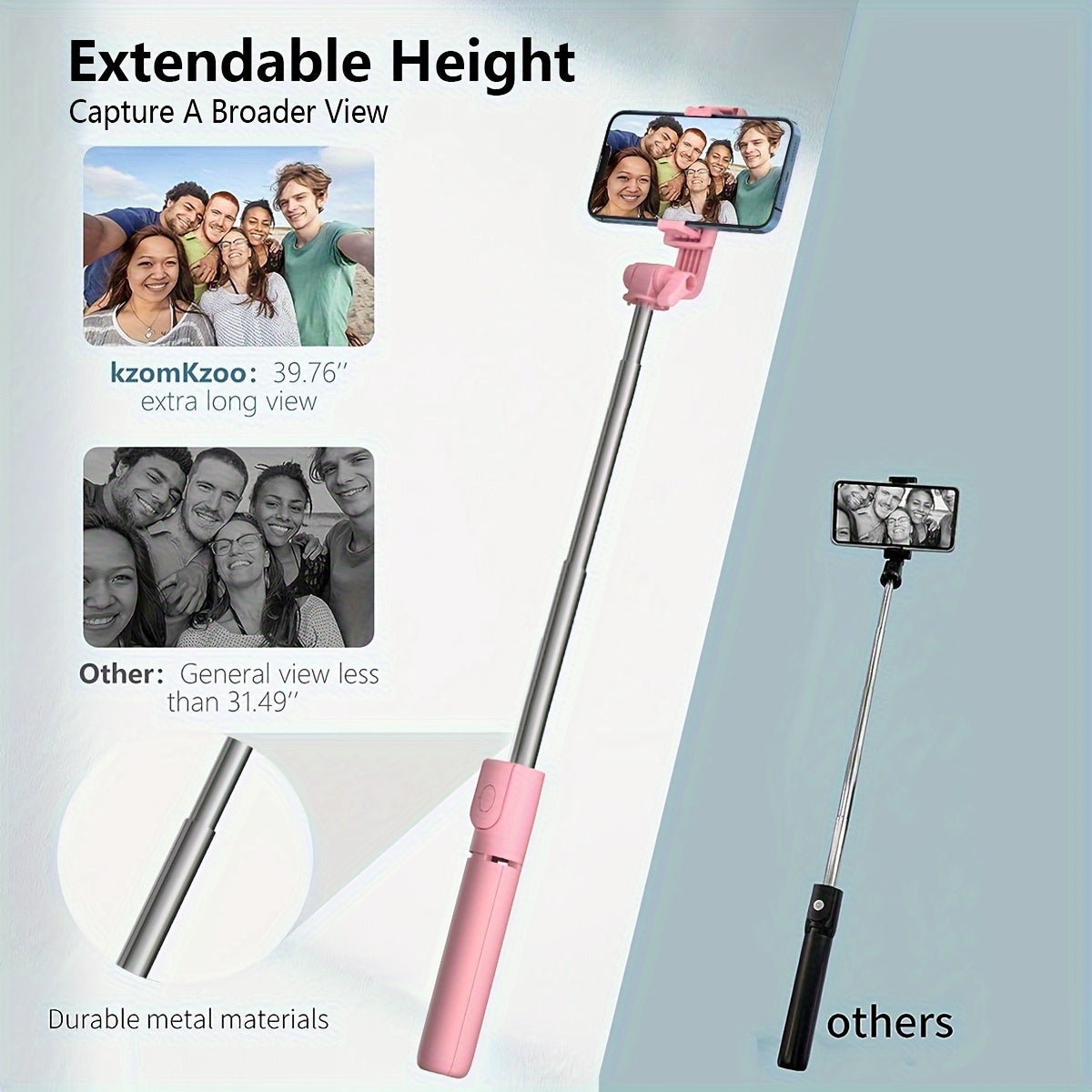 40'' Retractable Selfie Stick Tripod w/ 360° Rotation & Wireless Remote for iPhone/Samsung/Android