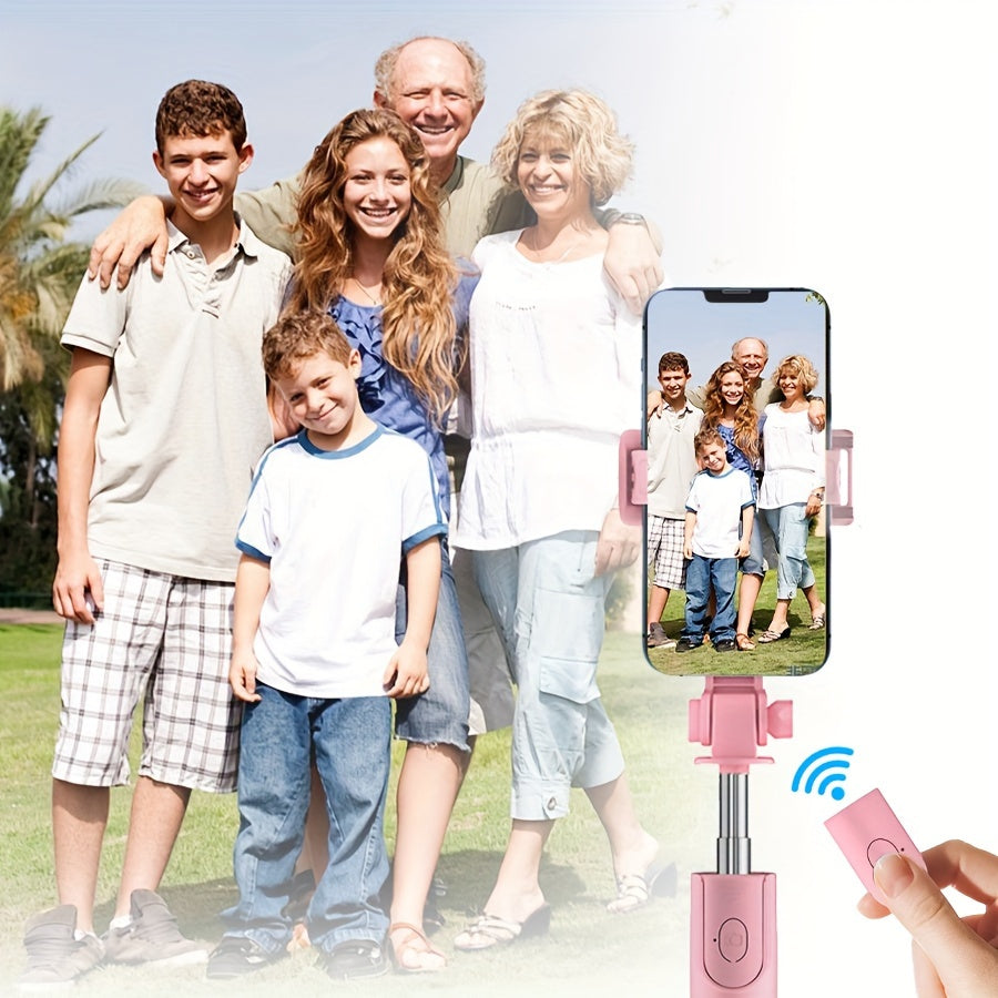 Extensible Selfie Stick with Phone Mount, Wireless Remote Control, 360° Rotation - Essential for Travel - Compatible with iPhone/Samsung/Android Smartphones