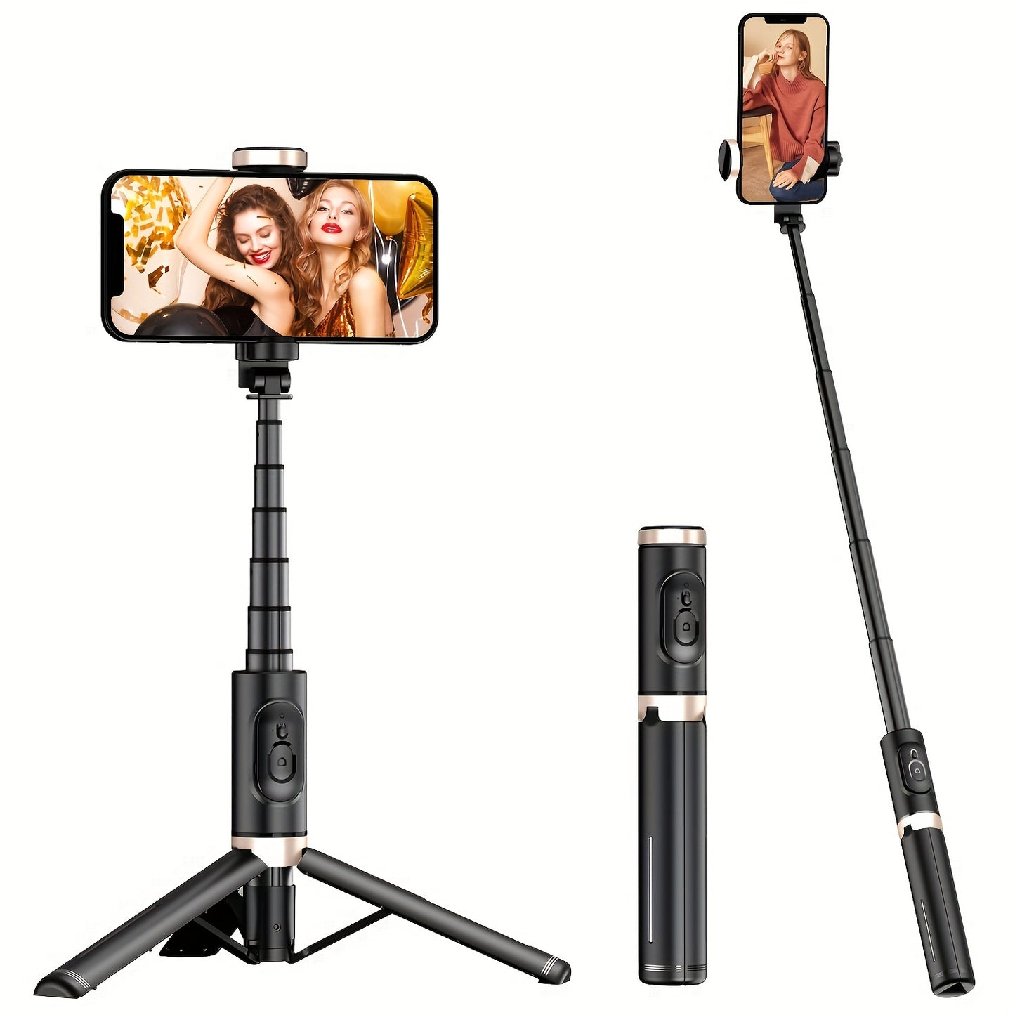 Aluminum Selfie Stick Tripod with 360° Rotation & LED Light for Live Streaming