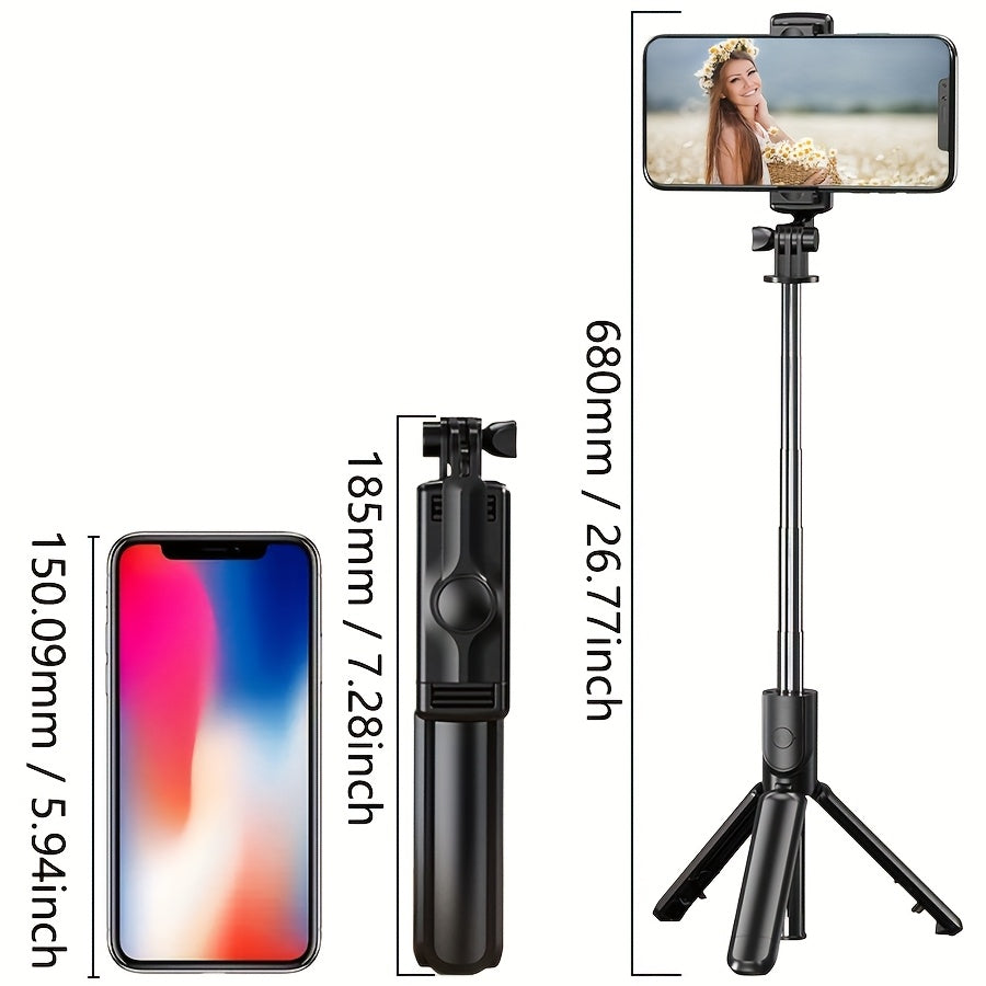 1pc Wireless Remote Control Selfie Stick Mobile Phone Holder Tripod, Retractable Integrated Multi-Size Length, Smartphone Tripod with Wireless Remote Control, Can Rotate 360°, Essential for Traveling and Taking Pictures