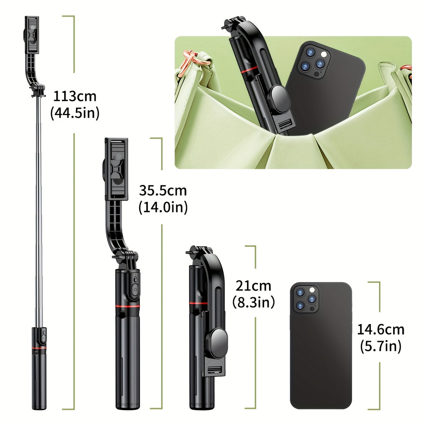 44'' Extendable Selfie Stick Tripod w/ Wireless Remote & 360° Rotation for Android/Samsung