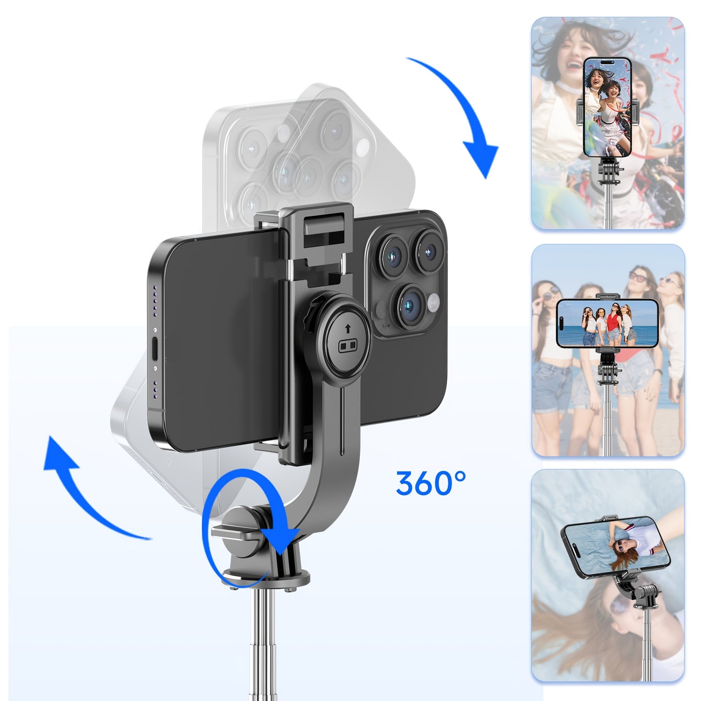 Portable Selfie Stick Tripod, 4in 1 Extendable Phone Tripod Stand with Detachable Wireless Remote & Phone Holder 360° Rotating Mini Travel Tripod