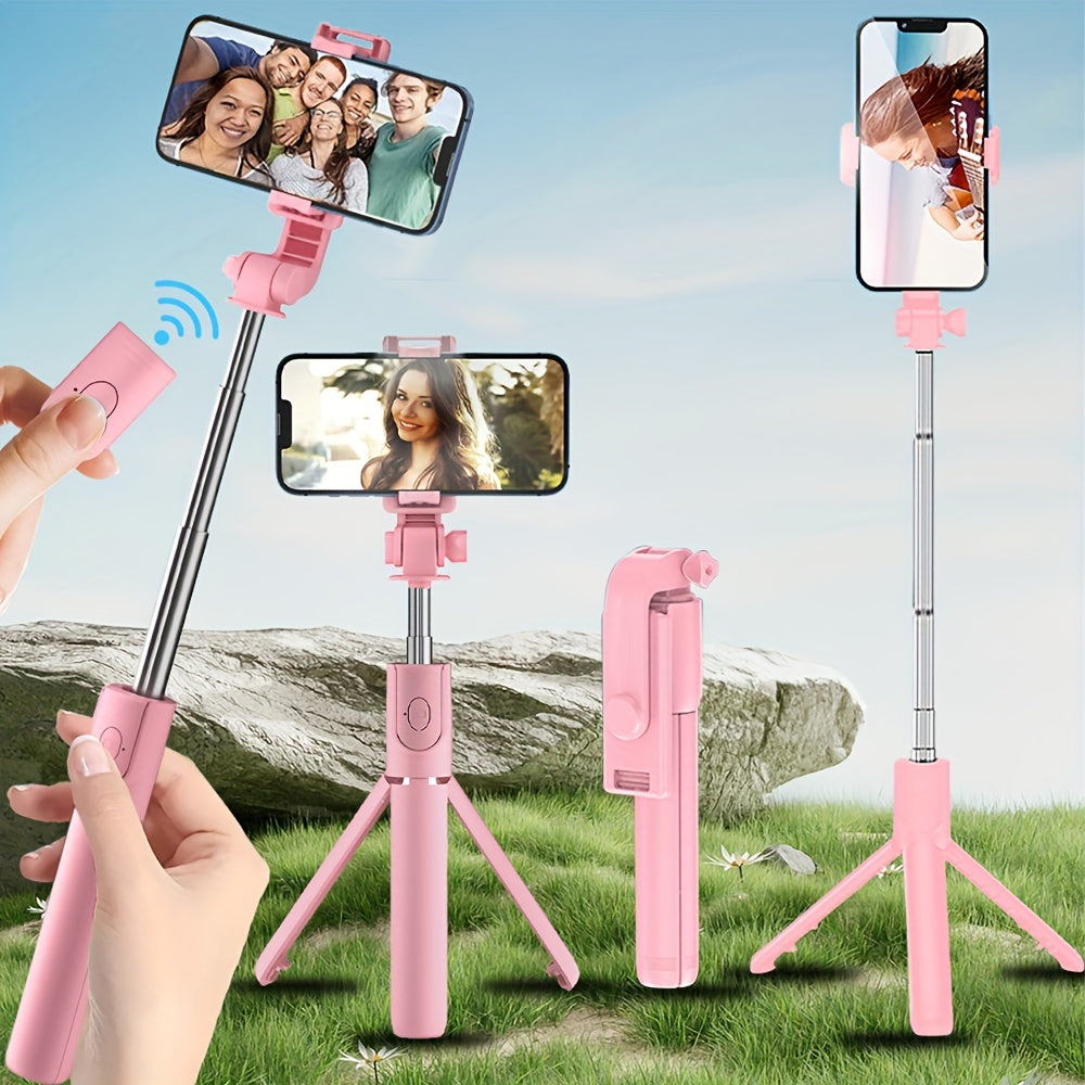 Extensible Selfie Stick with Phone Mount, Wireless Remote Control, 360° Rotation - Essential for Travel - Compatible with iPhone/Samsung/Android Smartphones