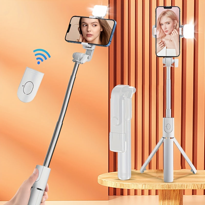 Selfie Stick with Wireless Remote Control Fill Light - Retractable 360° Rotating Tripod