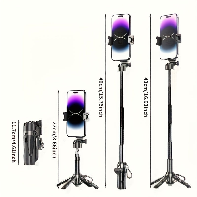 "Multi-Function Selfie Stick with Wireless Remote, Retractable Pole & Kickstand - USB Rechargeable