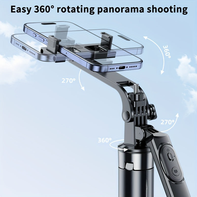 Mobile Phone Tripod for iPhone, Retractable Selfie Stick with Wireless Remote Control, Selfie Stick Tripod with LED Light, Travel Recording Video Photo Live Blogging Vlog Streaming