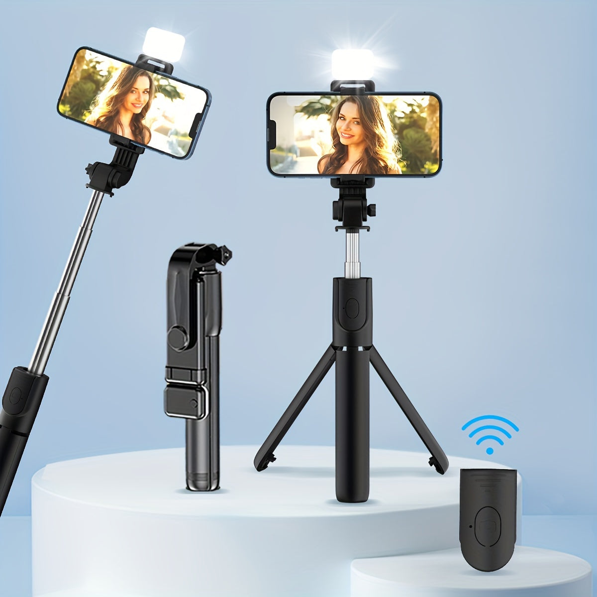 360° Rotating Phone Tripod with Fill Light - Selfie Stick & Live Streaming Stand