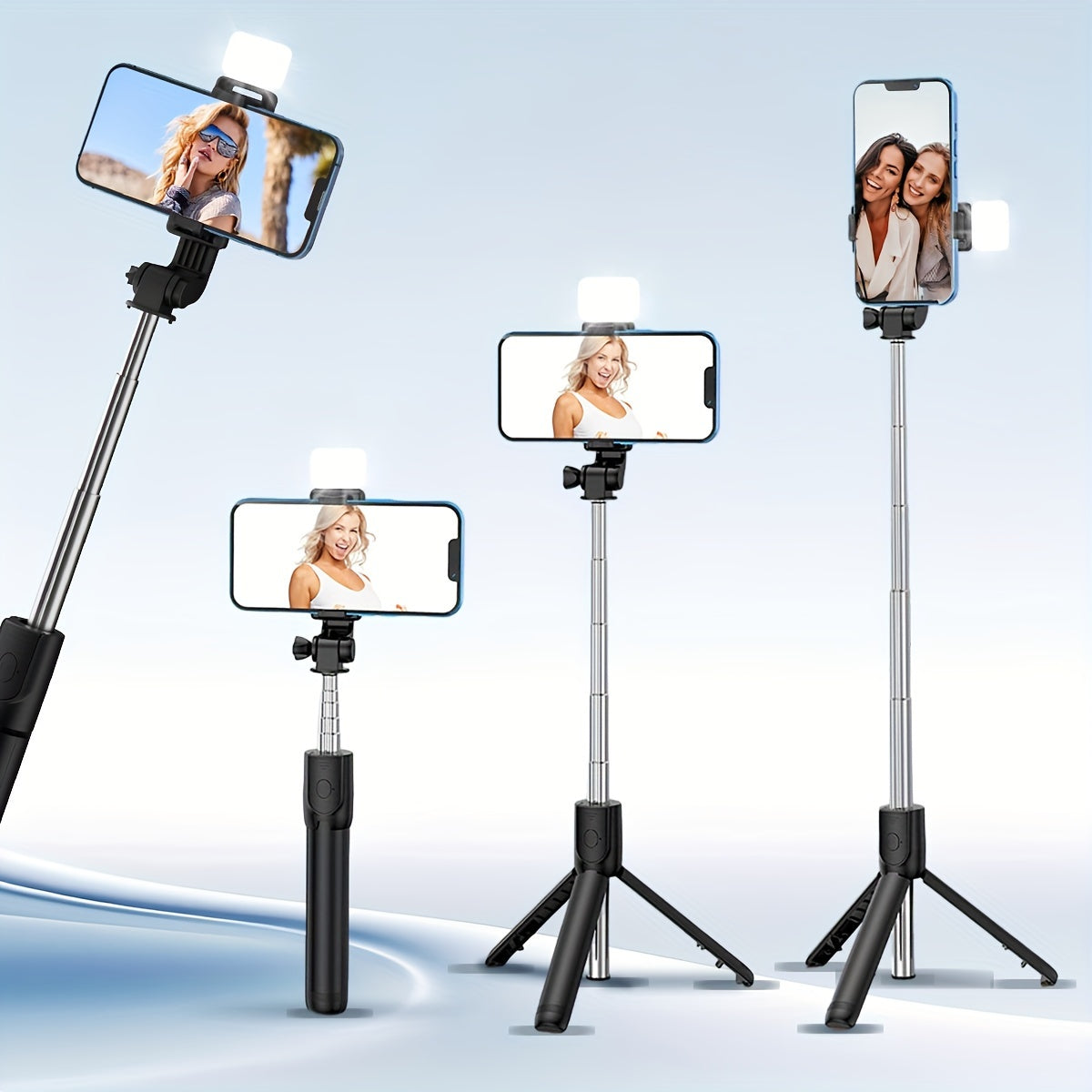 360° Rotating Phone Tripod with Fill Light - Selfie Stick & Live Streaming Stand