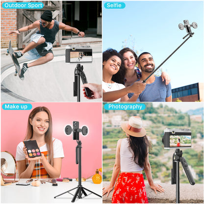 Selfie Stick LED Selfie Light with Stand, 8" LED Selfie Rectangular Light for Makeup / Live Stream, Dimmable LED Light with Tripod, Phone Holder & Wireless Remote Shutter
