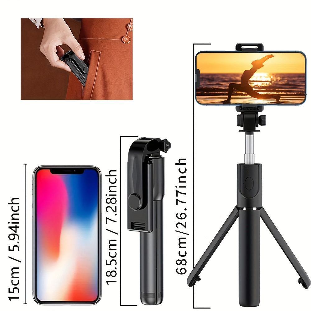 1pc Mini Selfie Stick Tripod with Wireless Remote, 360° Rotatable Smartphone Stand, Expandable, Live Streaming & Photography Compatible, Battery-Powered, Non-Rechargeable Button Battery