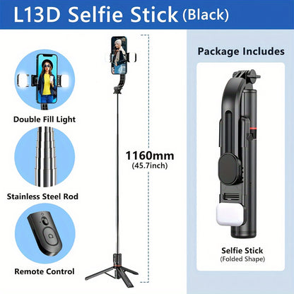 Universal Phone Selfie Stick Stand with Remote, 360° Pan-Tilt, Tripod, Fill Light, ABS Material, Battery Powered, with ≤36V Operating Voltage, for Live Streaming and Photography