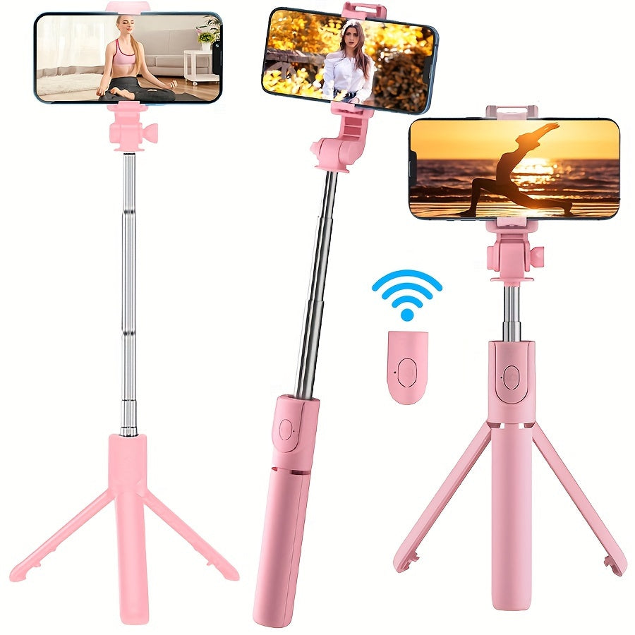 Mobile Phone Selfie Stick with Three-legged Stand, Mobile Phone Wireless Remote Control Extendable Selfie Stick 360° Rotation, Suitable for Live Broadcast, Video, Photography, Integrated Smartphone Tripod Essential for Travel