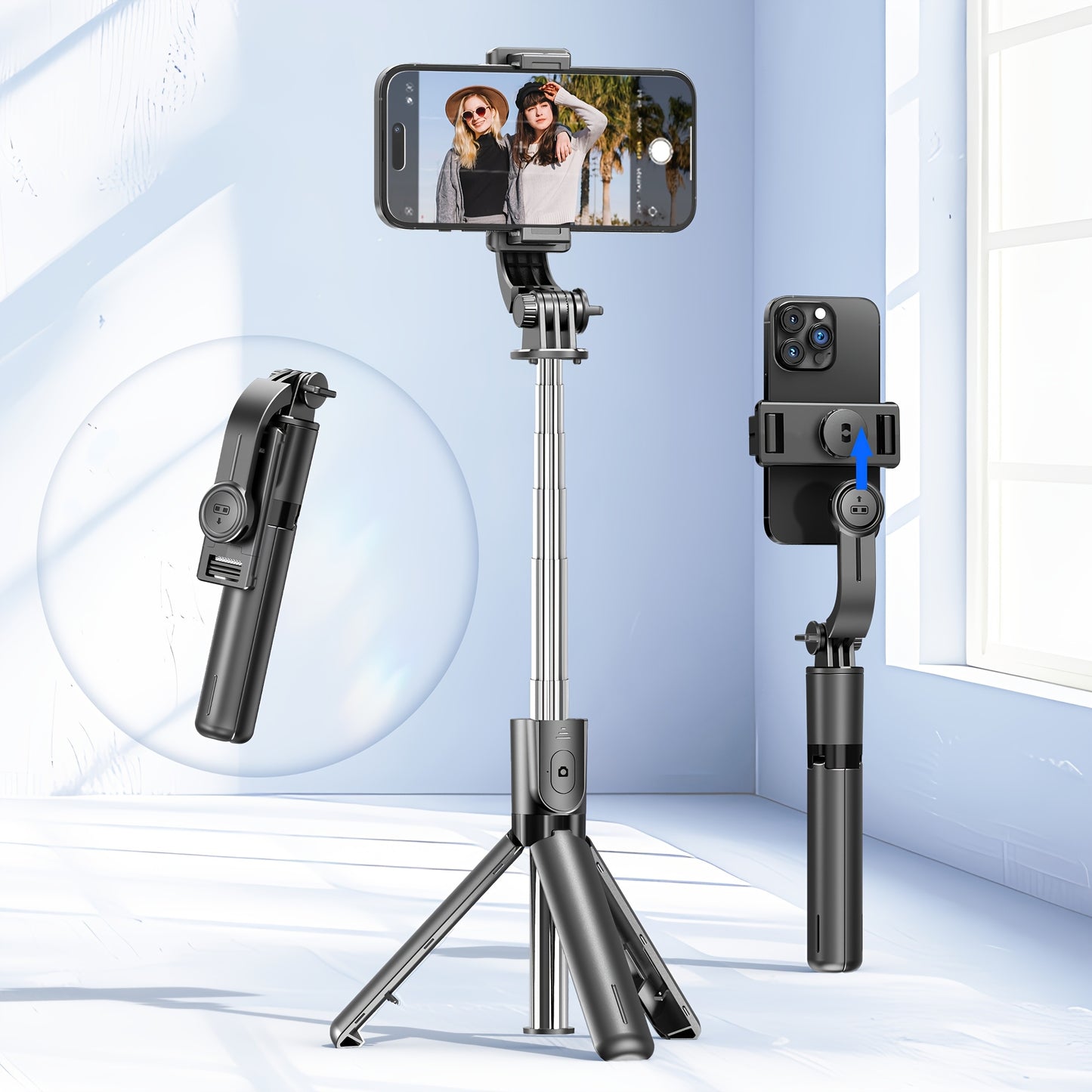 Portable Selfie Stick Tripod, 4in 1 Extendable Phone Tripod Stand with Detachable Wireless Remote & Phone Holder 360° Rotating Mini Travel Tripod