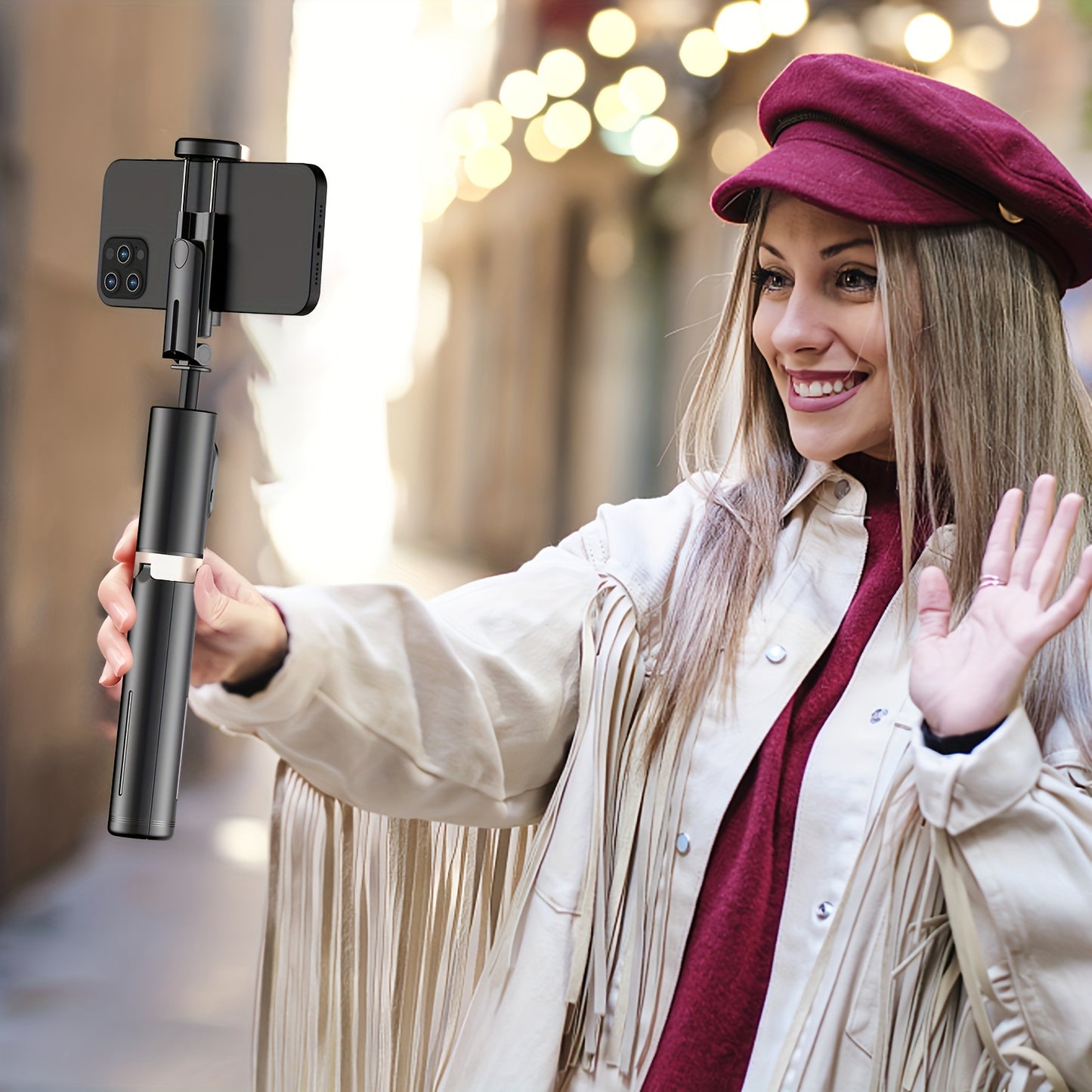Aluminum Selfie Stick Tripod with 360° Rotation & LED Light for Live Streaming