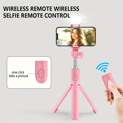 Selfie Stick with Wireless Remote Control Fill Light - Retractable 360° Rotating Tripod