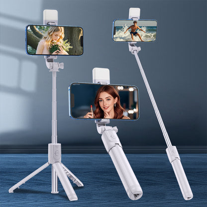 New Model Smartphone Selfie Stick Tripod for Live Streaming And Photography, Featuring a Retractable Design, 360-Degree Automatic Rotation, Portable Multifunctional Remote Control, Full-Body Support, And Beauty Enhancement Lighting.