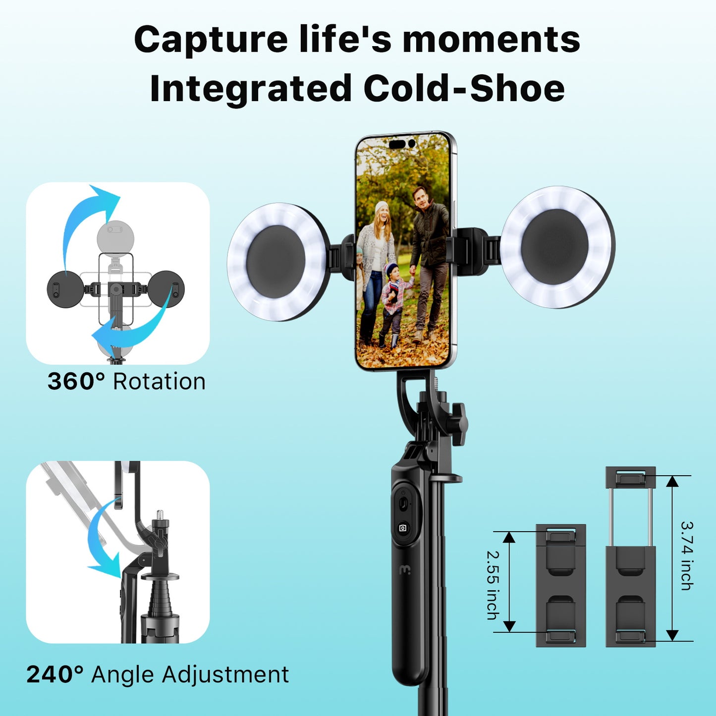 Selfie Stick LED Selfie Light with Stand, 8" LED Selfie Rectangular Light for Makeup / Live Stream, Dimmable LED Light with Tripod, Phone Holder & Wireless Remote Shutter