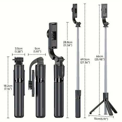 Stainless Steel Wireless Selfie Stick Tripod - Battery-Powered, 360° Rotation, Extendable Phone Stand