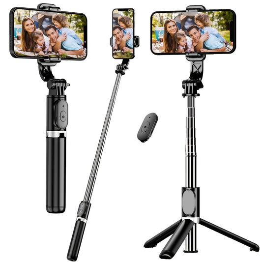 40" Extendable Smartphone Tripod Stand - 360° Rotation Cell Phone Selfie Stick with Wireless Remote for iPhone/Samsung/Android