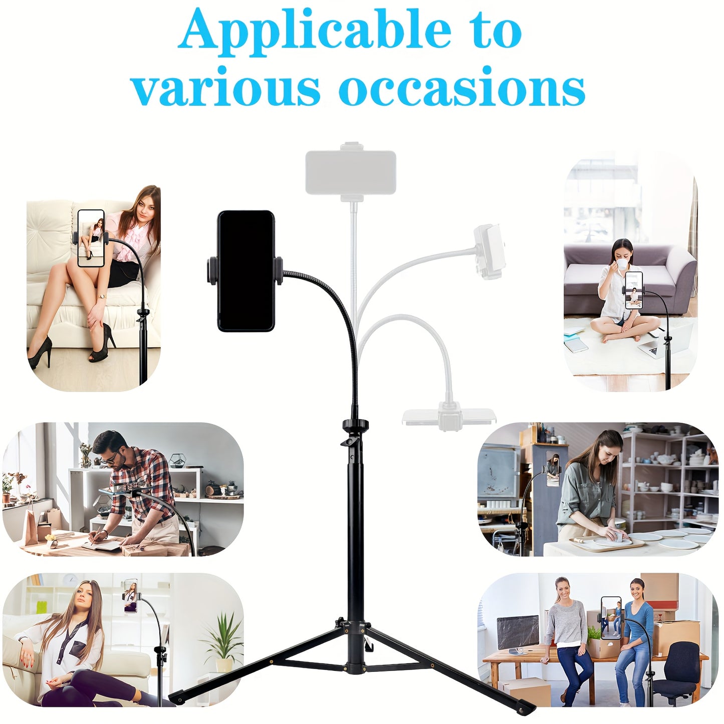 [Flexible Tripod] 57" Flexible Phone Tripod Stand | Adjustable Gooseneck, Wireless Remote & Holder