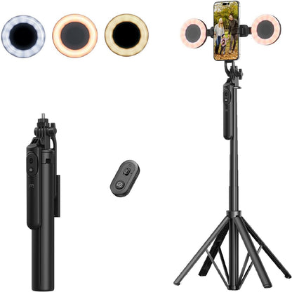 Selfie Stick LED Selfie Light with Stand, 8" LED Selfie Rectangular Light for Makeup / Live Stream, Dimmable LED Light with Tripod, Phone Holder & Wireless Remote Shutter