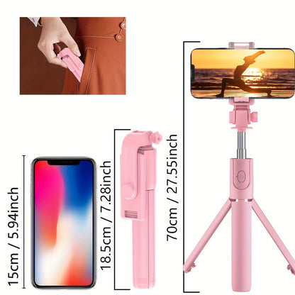 Extensible Selfie Stick with Phone Mount, Wireless Remote Control, 360° Rotation - Essential for Travel - Compatible with iPhone/Samsung/Android Smartphones
