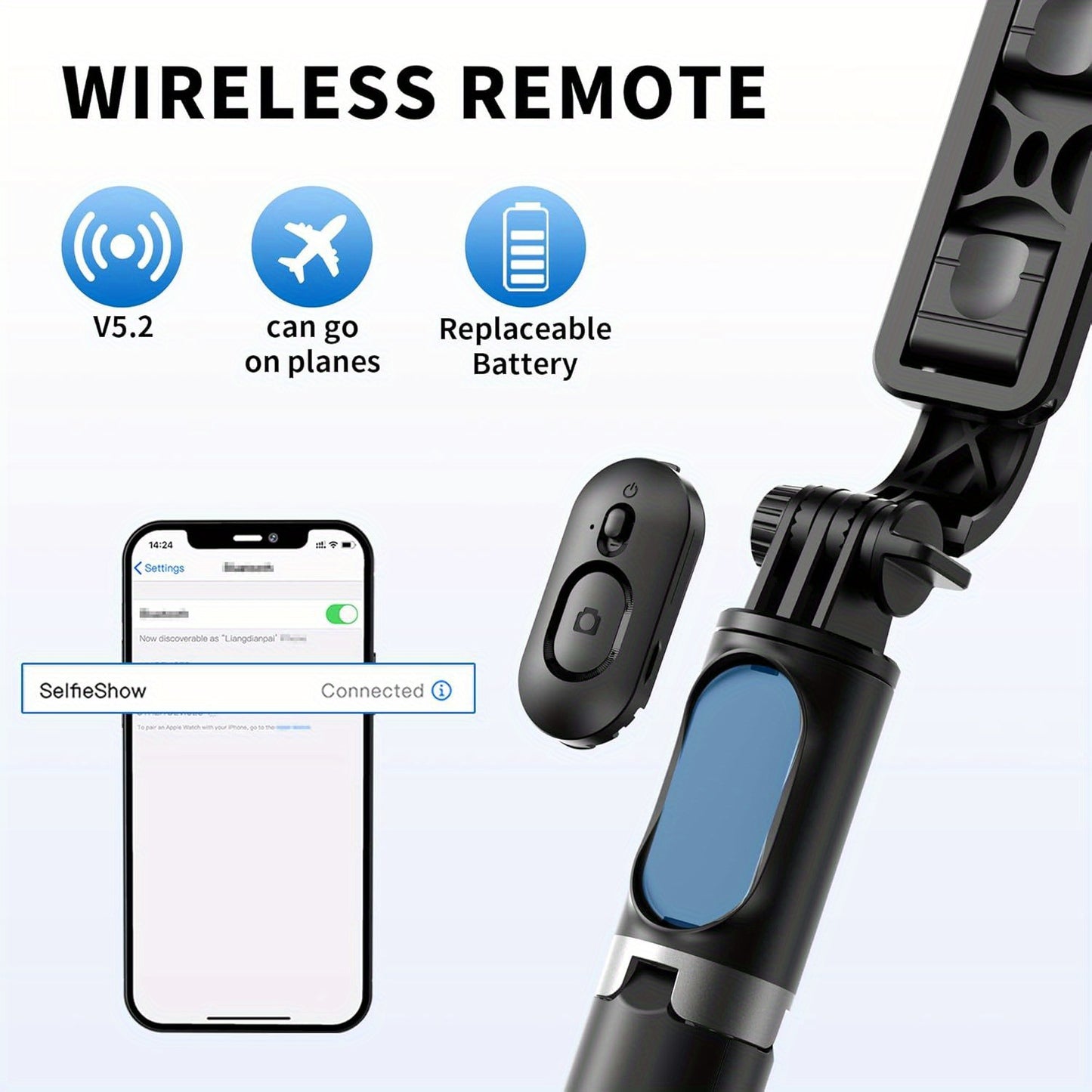360 Degree Rotation Smartphone Selfie Stick with Remote Self-Balancing and Phone Stabilizer