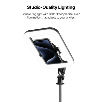 Selfie Stick LED Selfie Light with Stand, 8" LED Selfie Rectangular Light for Makeup / Live Stream, Dimmable LED Light with Tripod, Phone Holder & Wireless Remote Shutter