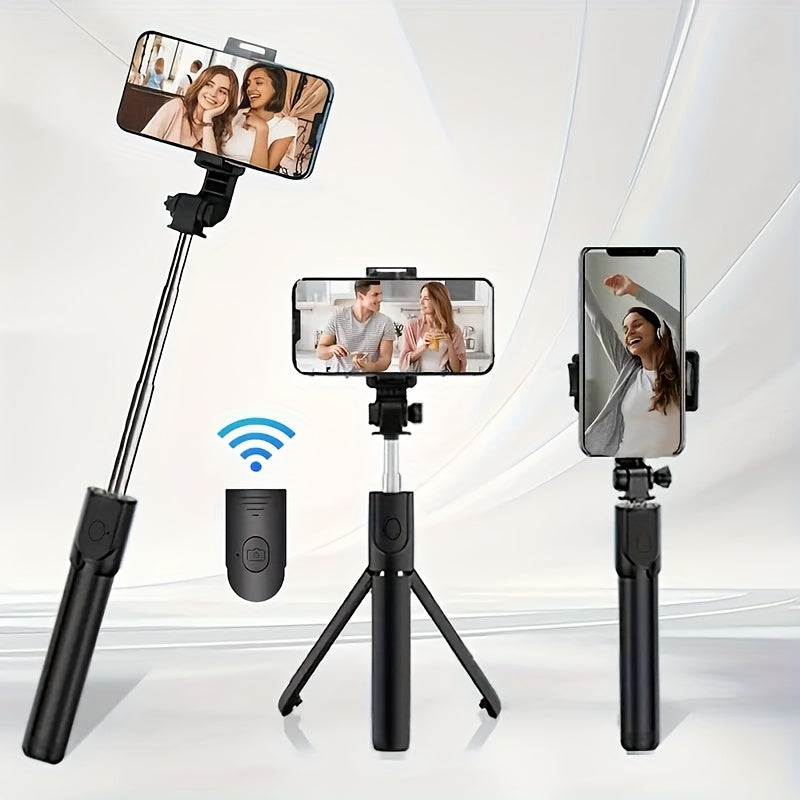 1pc Mini Selfie Stick Tripod with Wireless Remote, 360° Rotatable Smartphone Stand, Expandable, Live Streaming & Photography Compatible, Battery-Powered, Non-Rechargeable Button Battery