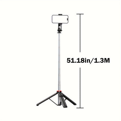 [Wireless Selfie Stick Tripod] Wireless Selfie Stick Tripod with Remote Control - 51.18in/130cm ABS Stainless Steel Telescopic Live Broadcast Stand - Height Adjustable, Portable Travel Photography Accessory, Fill Light - Gifts, Surprises