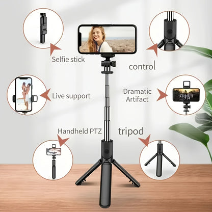 2025 New Portable iPhone Tripod Stand Compact Selfie Stick with Remote, Extendable Phone Holder for Vlogging/Photography, Universal Phone Mount (Lightweight, Professional Grade)