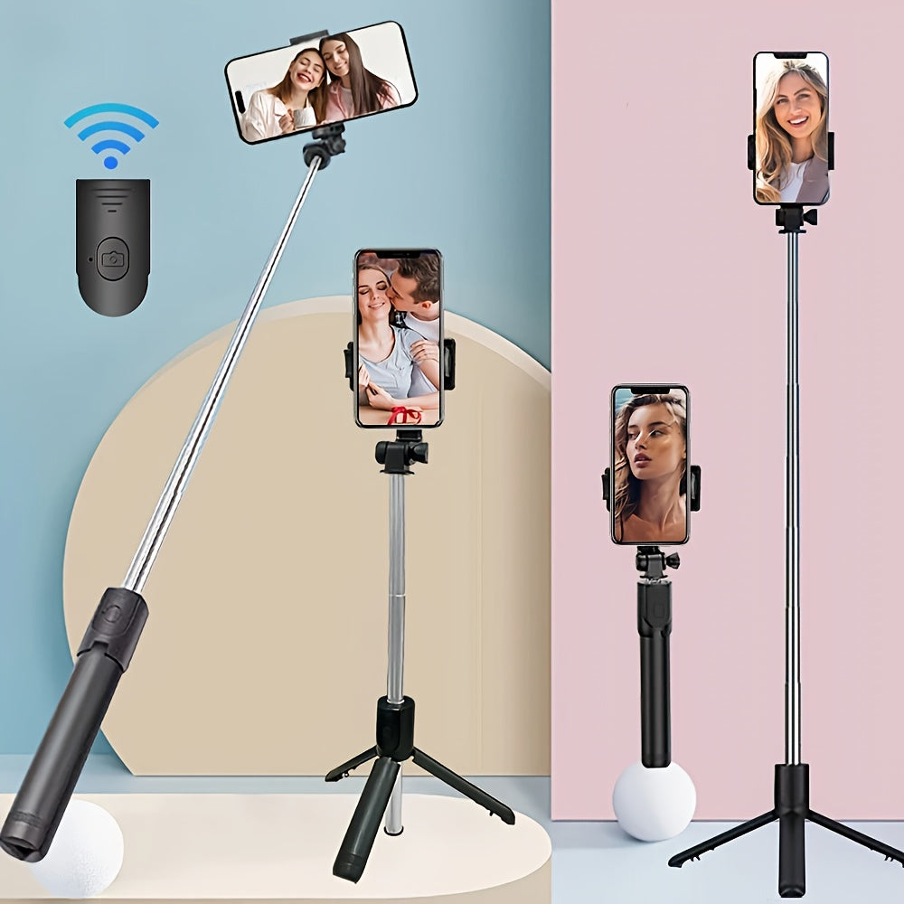 1pc Mini Selfie Stick Tripod with Wireless Remote, 360° Rotatable Smartphone Stand, Expandable, Live Streaming & Photography Compatible, Battery-Powered, Non-Rechargeable Button Battery