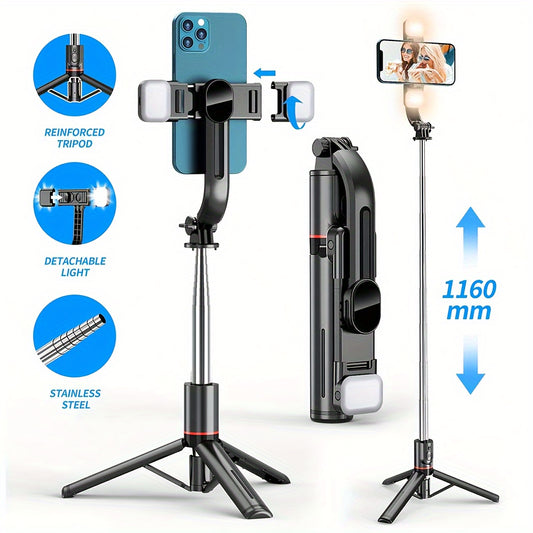 Universal Phone Selfie Stick Stand with Remote, 360° Pan-Tilt, Tripod, Fill Light, ABS Material, Battery Powered, with ≤36V Operating Voltage, for Live Streaming and Photography