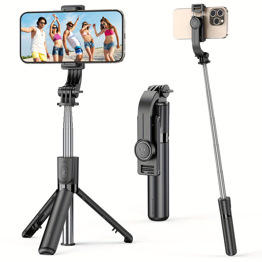 Stainless Steel Wireless Selfie Stick Tripod - Battery-Powered, 360° Rotation, Extendable Phone Stand
