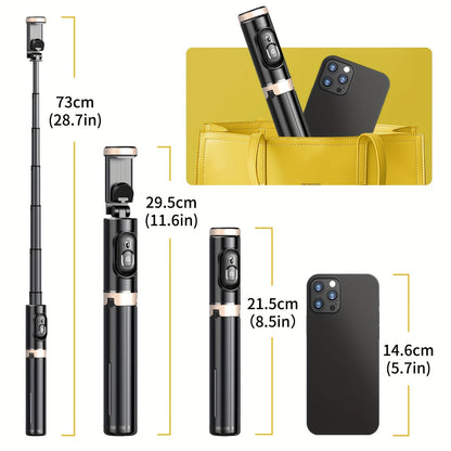 Aluminum Alloy Mobile Phone Selfie Stick Tripod, Smartphone Tripod Holder Integrated, Built-in Wireless Remote Control, Portable, Lightweight, Extendable High Mobile Phone Tripod, Suitable for 4-inch-7-inch iPhone and Android Phones