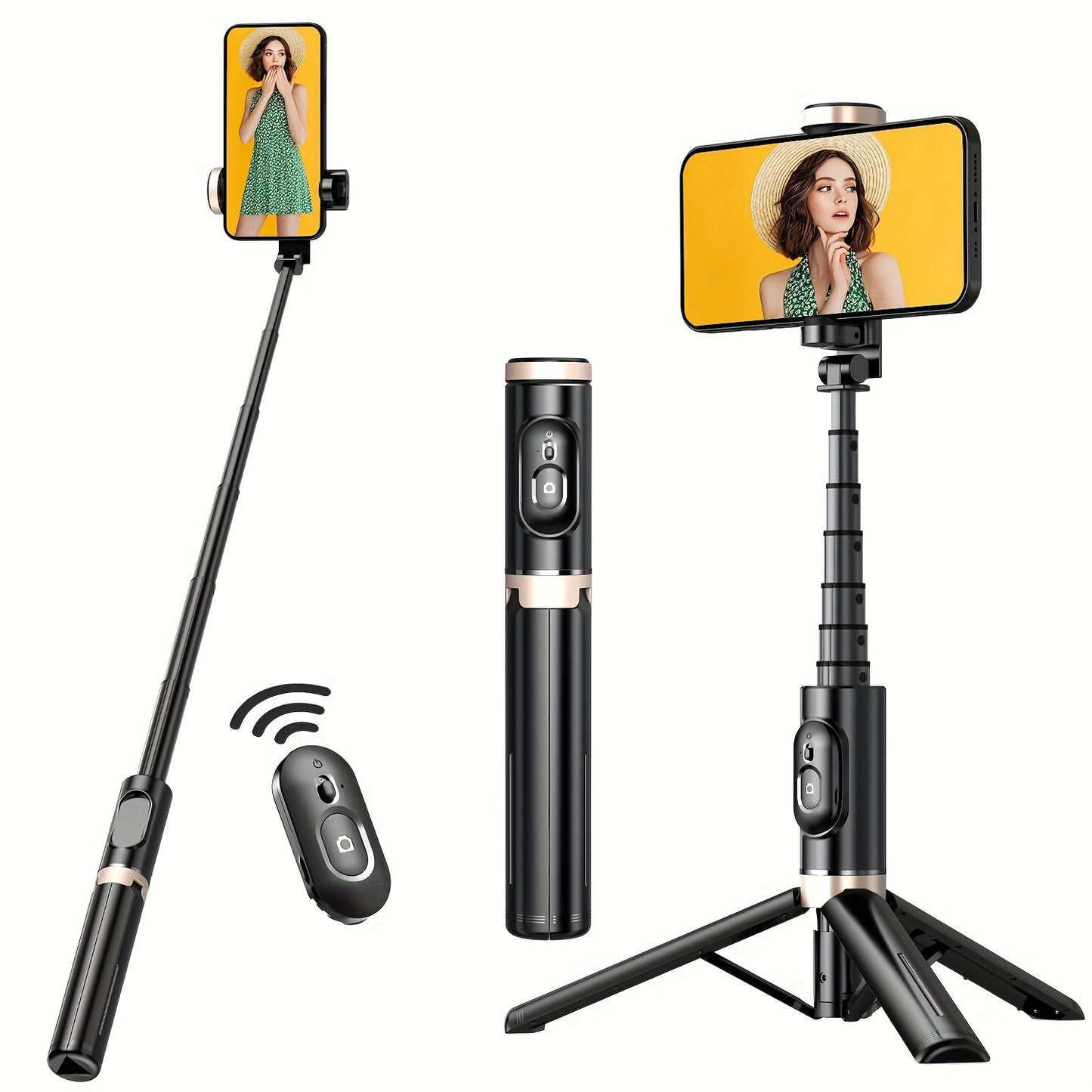 Aluminum Alloy Mobile Phone Selfie Stick Tripod, Smartphone Tripod Holder Integrated, Built-in Wireless Remote Control, Portable, Lightweight, Extendable High Mobile Phone Tripod, Suitable for 4-inch-7-inch iPhone and Android Phones
