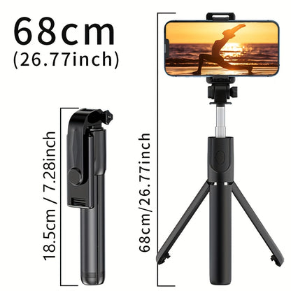 1pc Mini Selfie Stick Tripod with Wireless Remote, 360° Rotatable Smartphone Stand, Expandable, Live Streaming & Photography Compatible, Battery-Powered, Non-Rechargeable Button Battery