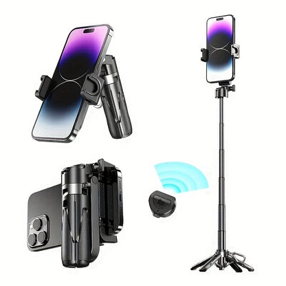 "Multi-Function Selfie Stick with Wireless Remote, Retractable Pole & Kickstand - USB Rechargeable