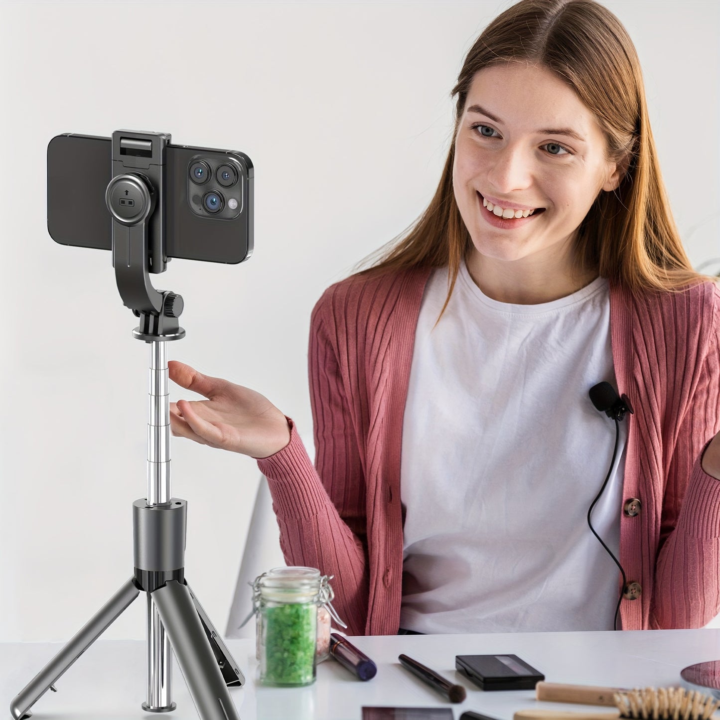 Stainless Steel Wireless Selfie Stick Tripod - Battery-Powered, 360° Rotation, Extendable Phone Stand
