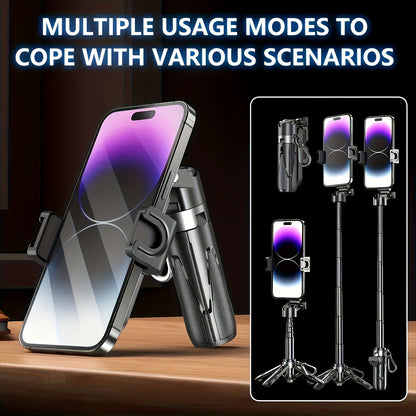 "Multi-Function Selfie Stick with Wireless Remote, Retractable Pole & Kickstand - USB Rechargeable