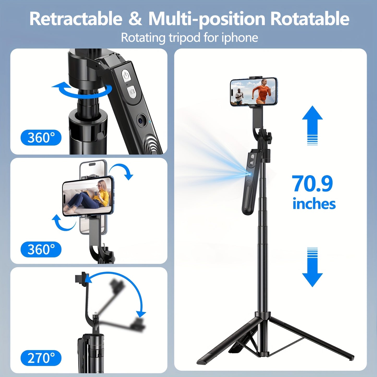 Auto Face Tracking Tripod For Phone, 360 Rotation Travel Selfie Stick Mount, Face Tracking Phone Tripod Holder With Remote And Light