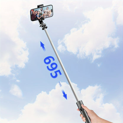 Stainless Steel Wireless Selfie Stick Tripod - Battery-Powered, 360° Rotation, Extendable Phone Stand