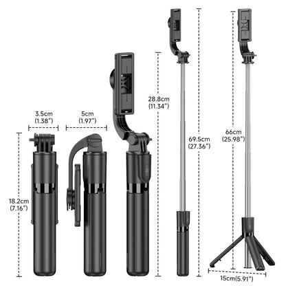 Portable Selfie Stick Tripod, 4in 1 Extendable Phone Tripod Stand with Detachable Wireless Remote & Phone Holder 360° Rotating Mini Travel Tripod