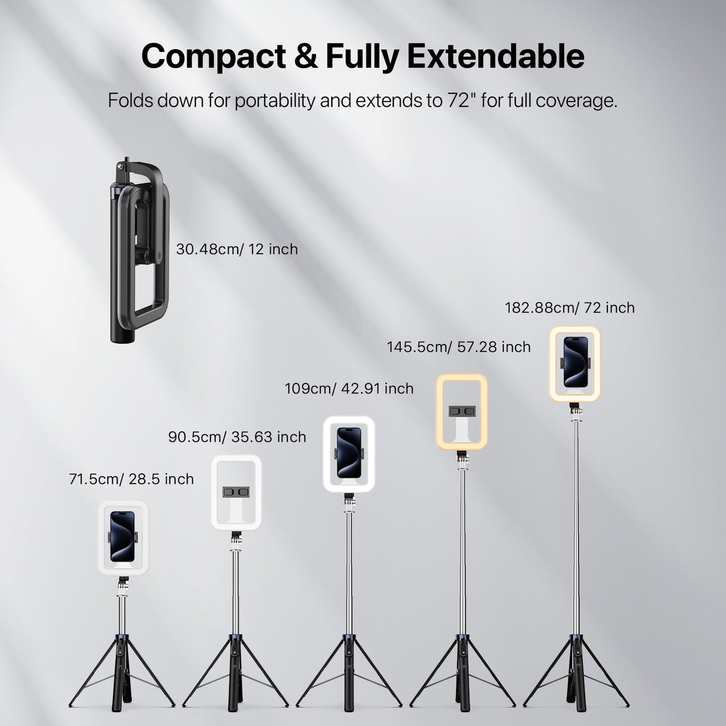 Selfie Stick LED Selfie Light with Stand, 8" LED Selfie Rectangular Light for Makeup / Live Stream, Dimmable LED Light with Tripod, Phone Holder & Wireless Remote Shutter
