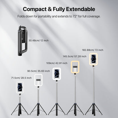 Selfie Stick LED Selfie Light with Stand, 8" LED Selfie Rectangular Light for Makeup / Live Stream, Dimmable LED Light with Tripod, Phone Holder & Wireless Remote Shutter