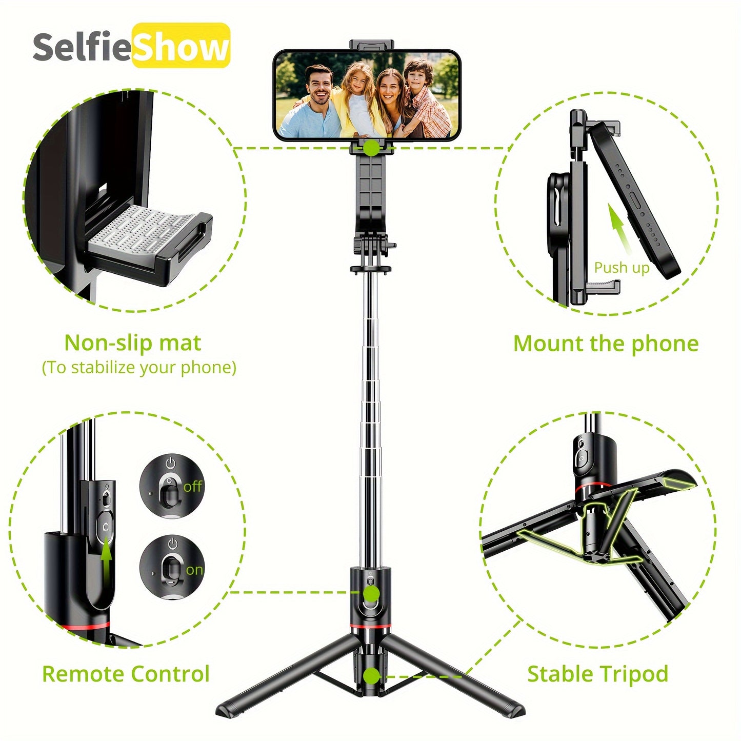 44'' Extendable Selfie Stick Tripod w/ Wireless Remote & 360° Rotation for Android/Samsung
